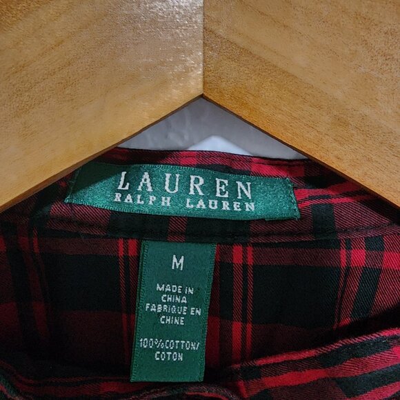 Ralph Lauren Buffalo Plaid Ruffle Shirt Top Button Long Sleeve M Red Holiday - Picture 5 of 9